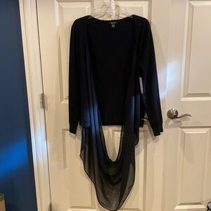 XL Graffiti Black sweater with dramatic sheer drape - NWT